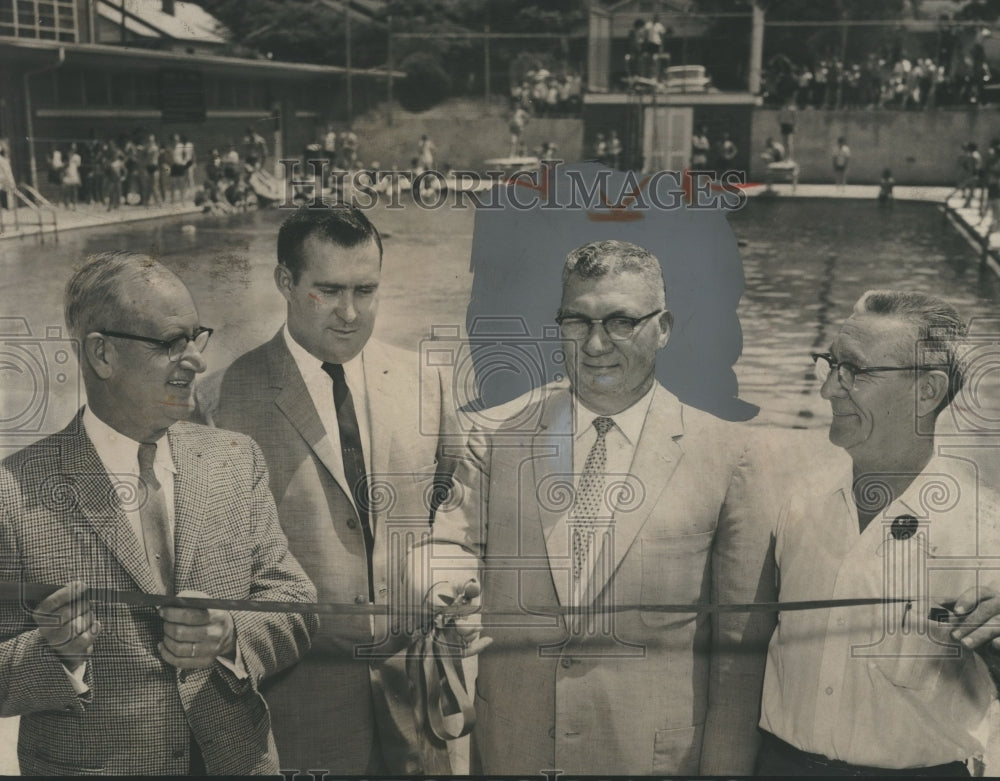 1960, Mayor Bud Erwin cuts ribbon at Tarrant Recreation Center pool - Historic Images