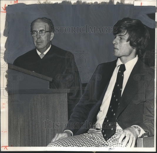 1974, Judge James Haley & student in mock trial for school - Historic Images