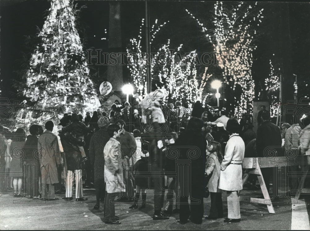 1971 Press Photo Crowds at tree lighting in Woodrow Wilson Park, Birmingham - Historic Images