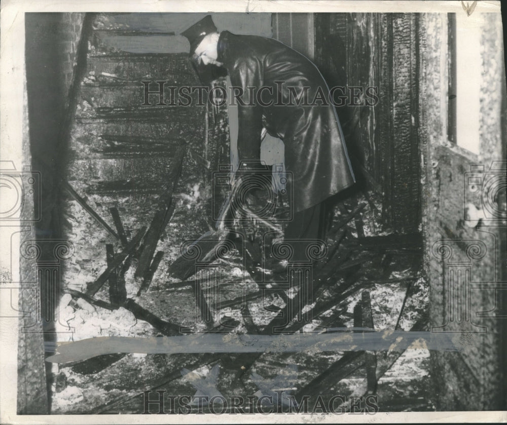 1945, Fireman Cleans After Blaze - Niles Street Hospital, Connecticut - Historic Images