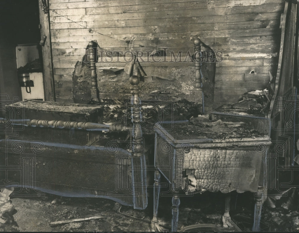 1954, Fire Engulfs Residence Killing 10-month-old Child Lying on Bed - Historic Images