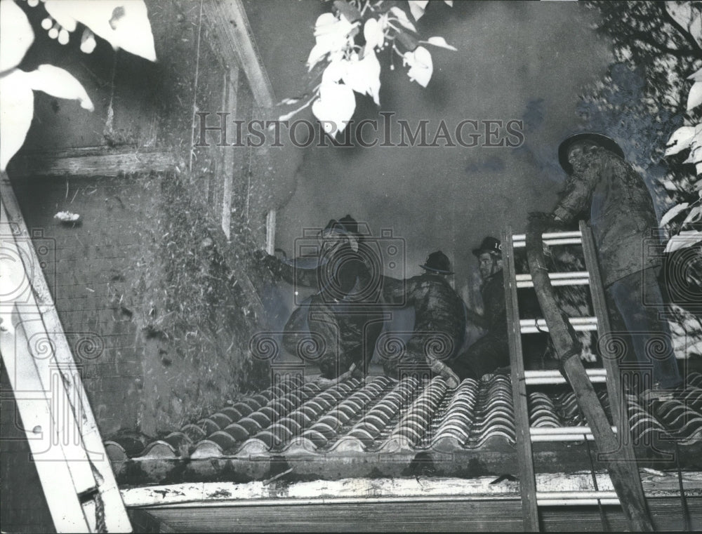 1969, Firemen on Second Story of Birmingham, Alabama House Fire - Historic Images