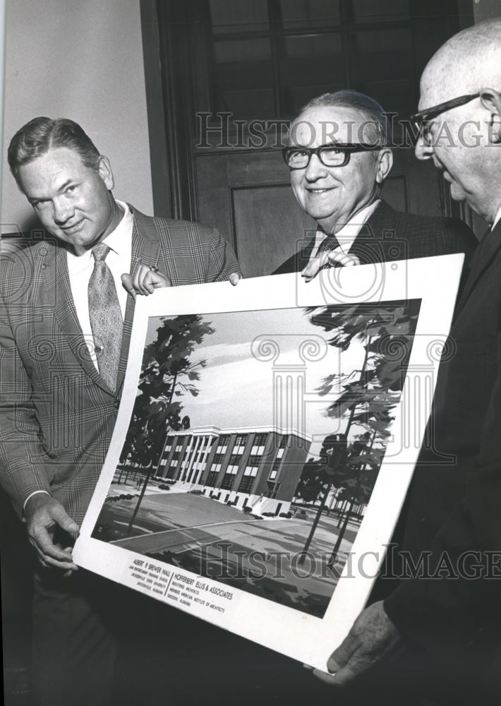 1970, Dr. Houston Cole &amp; others with plans for Jacksonville Univ., AL - Historic Images