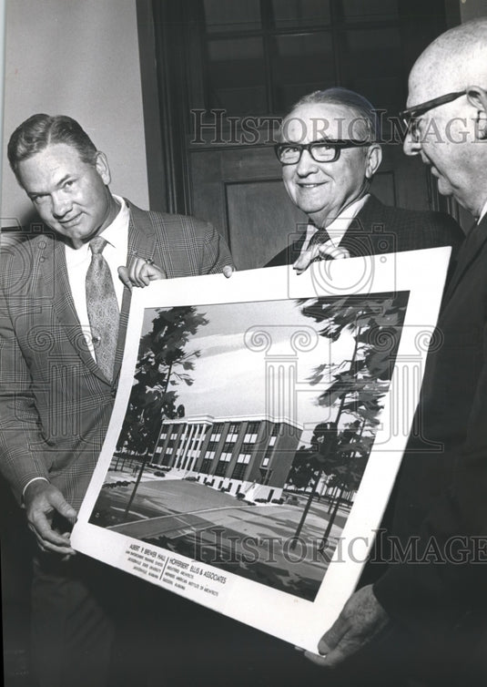 1970, Dr. Houston Cole & others with plans for Jacksonville Univ., AL - Historic Images