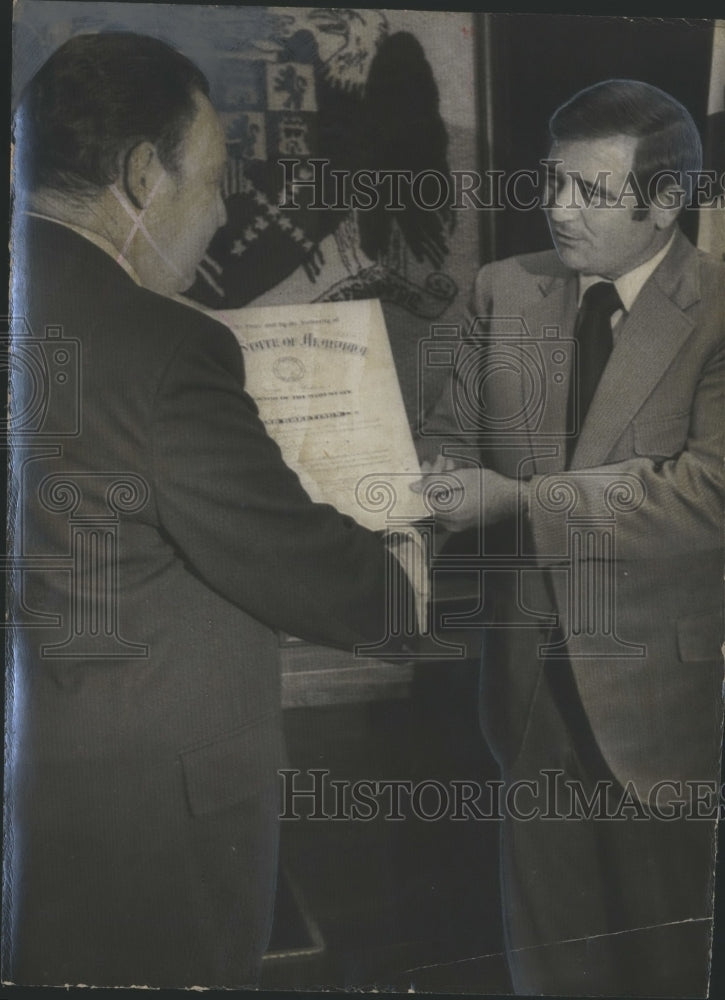 1972, Taylor hardin present certificate to Colonel T. C. Dothard - Historic Images