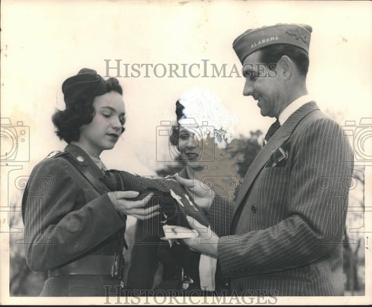 1948 Dan Worthington presents flag to Birmingham's Hugh Ramsey, AL - Historic Images