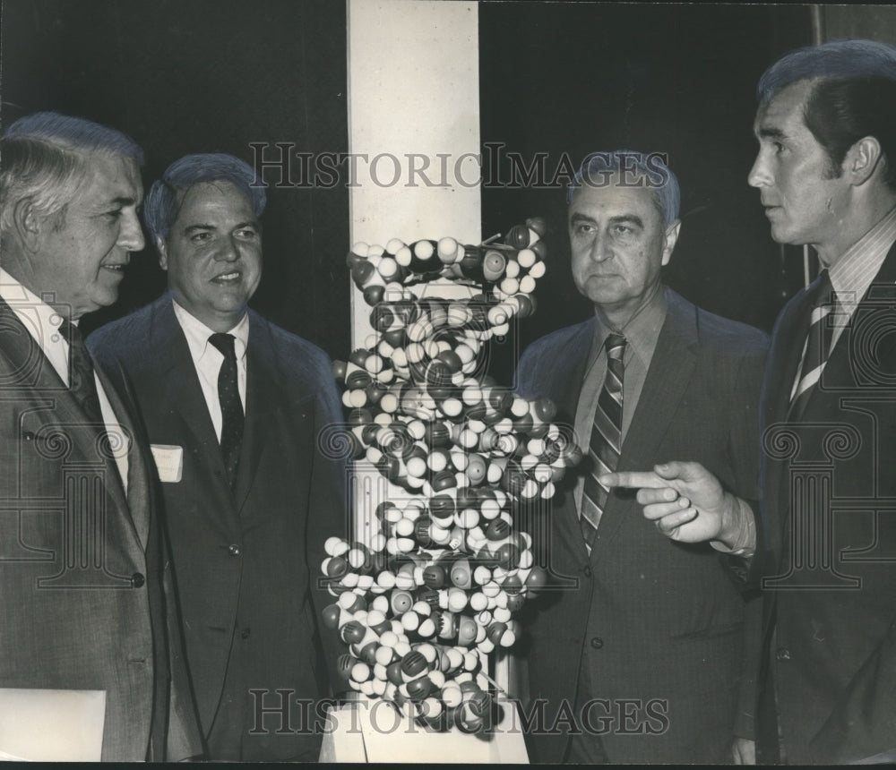 1971, Educators, businessmen with model of a molecule, Alabama - Historic Images