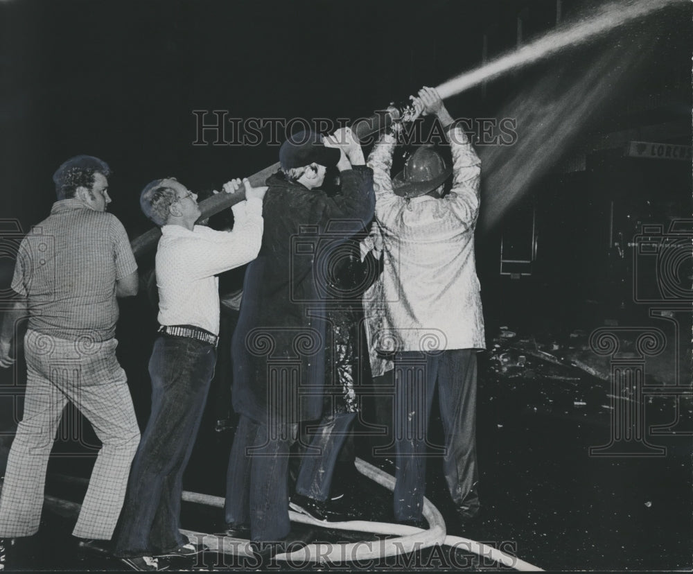 1974, Fire Fighters and Volunteers with Fire Hose, Alabama - Historic Images