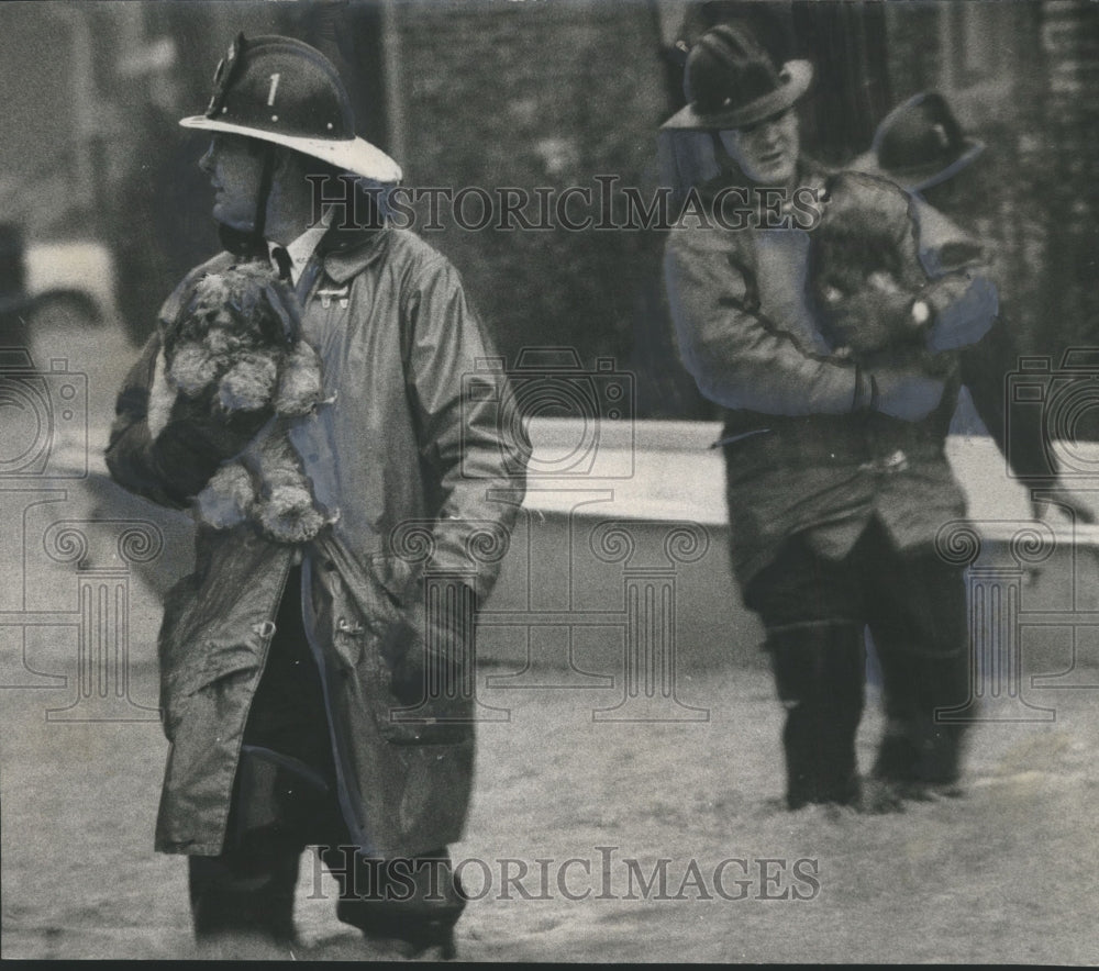 1970, Civil Defense Men Rescue Dogs from Flood, Birmingham, Alabama - Historic Images