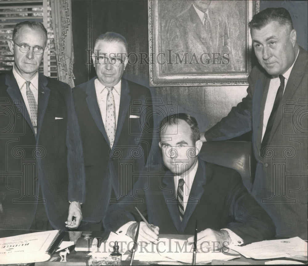 1961, Alabama Governor John Patterson with Albert Boutwell at desk - Historic Images