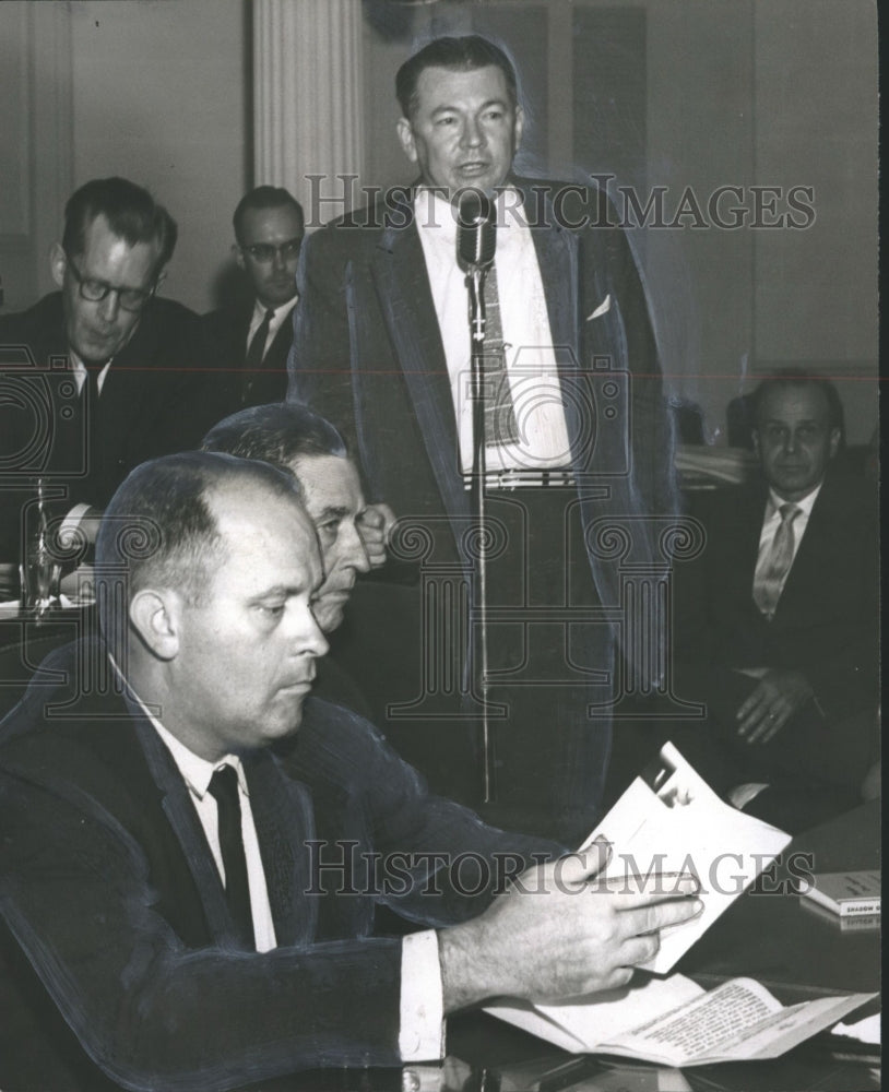 1957, Bonnie Hand, speaks to Senate Temperance Committee Members - Historic Images
