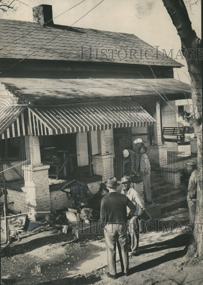 1960, People look at fire damaged house in Birmingham, Alabama - Historic Images