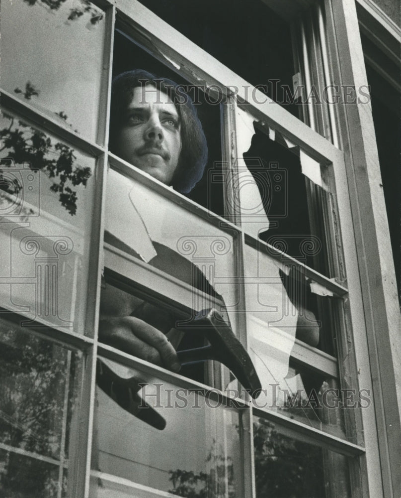 1973 Broken windows caused by vandalism in Center Point, Alabama - Historic Images