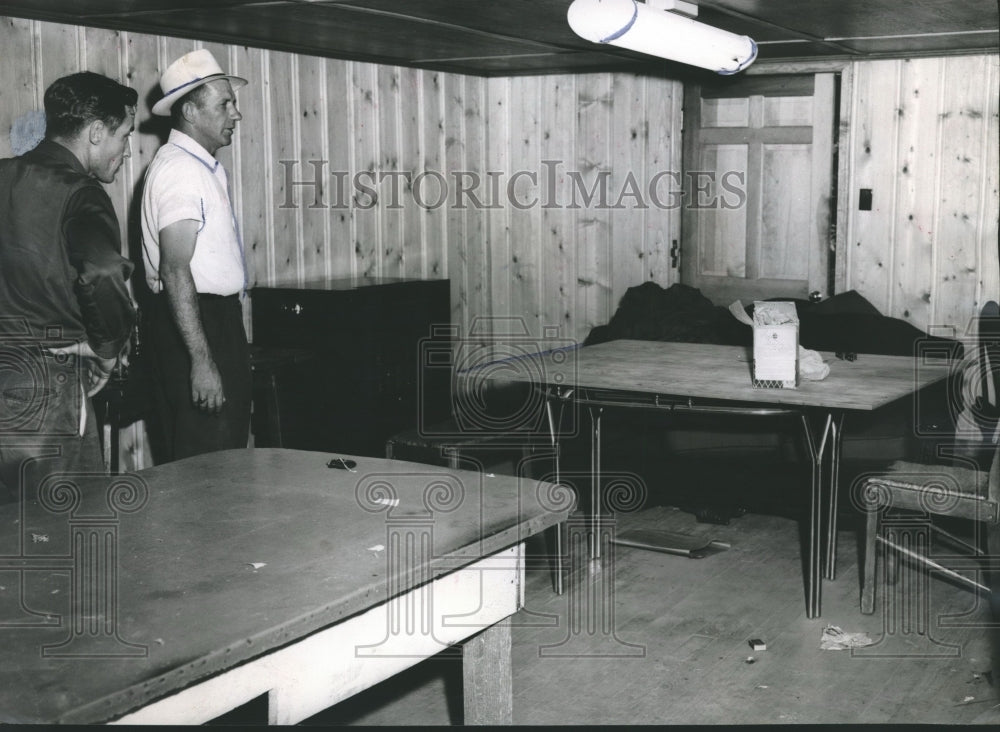 1956, Officers in room equipped as gambling headquarters, Alabama - Historic Images