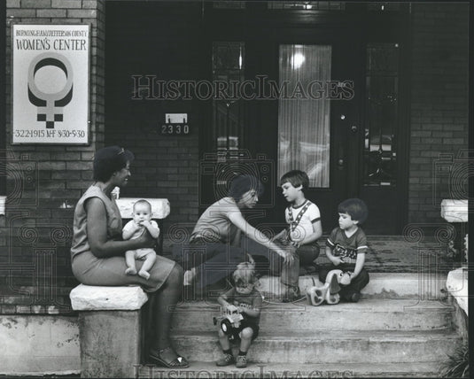 1980 Children and adults on the steps of the Women's Center, Alabama - Historic Images