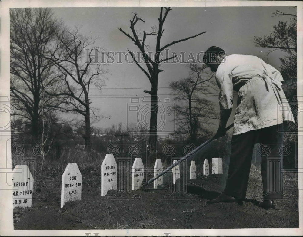1949, Unidentified worker at Humane Society Cemetery, Birmingham - Historic Images