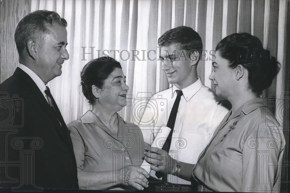 1964, Mrs. Hammond, C. Collins present art scholarship, Bobby Rober - Historic Images