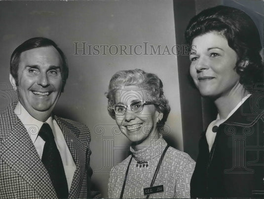 1973 Service Guild president, Mrs. J.N. Holt, Mrs. Margaret Vann, - Historic Images
