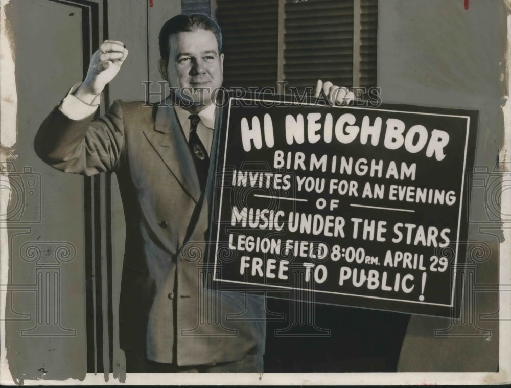 1962, Mayor W. Cooper Green, Birmingham, Alabama, promotes concert - Historic Images