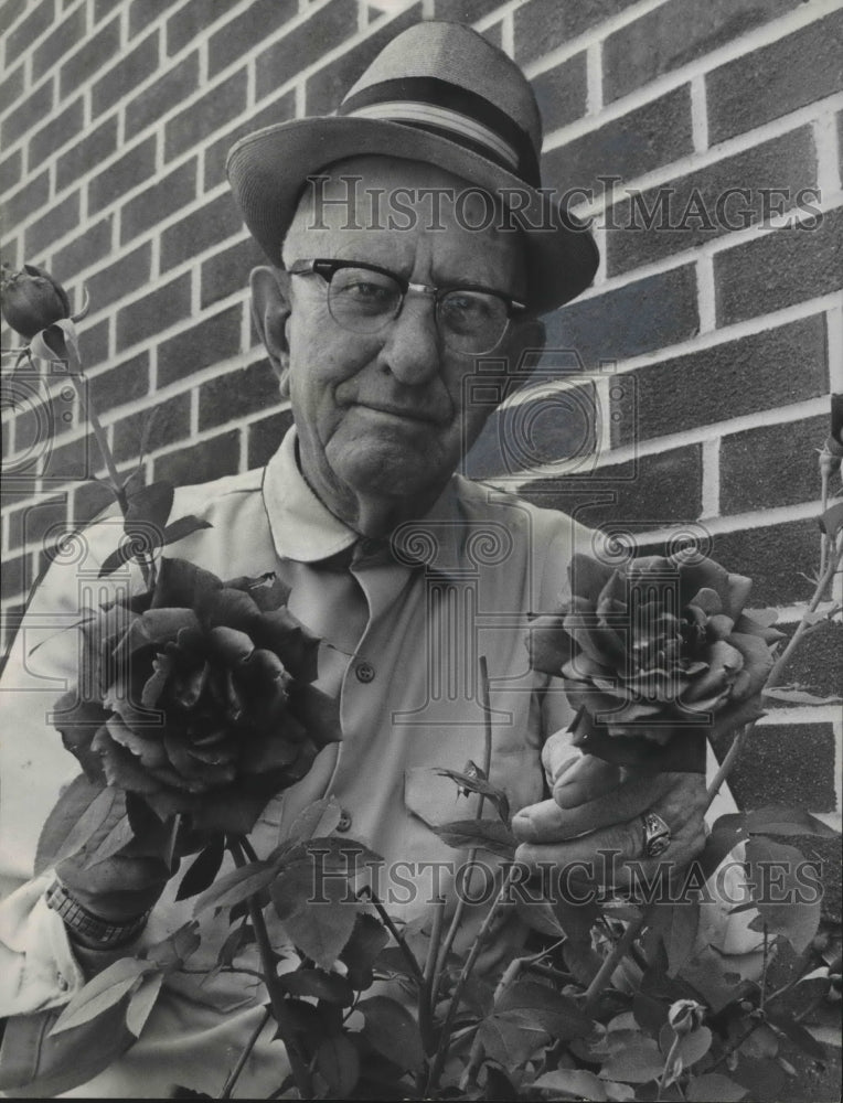 1968, Joe Trucks cares for roses at Ensley Masonic Lodge - abno05191 - Historic Images
