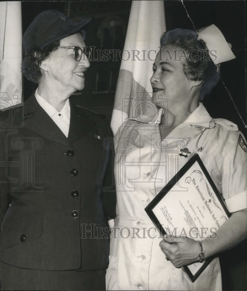 1960, Mrs. G. H. McCrory &amp; Mrs. Gene Hapner, Red Cross Volunteers - Historic Images