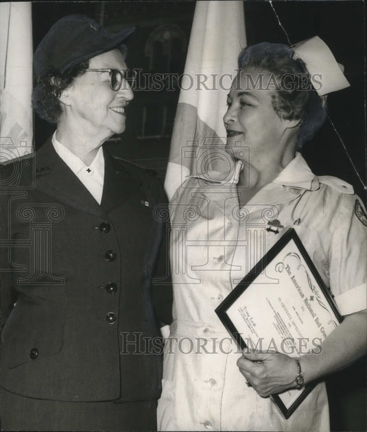 1960, Mrs. G. H. McCrory & Mrs. Gene Hapner, Red Cross Volunteers - Historic Images