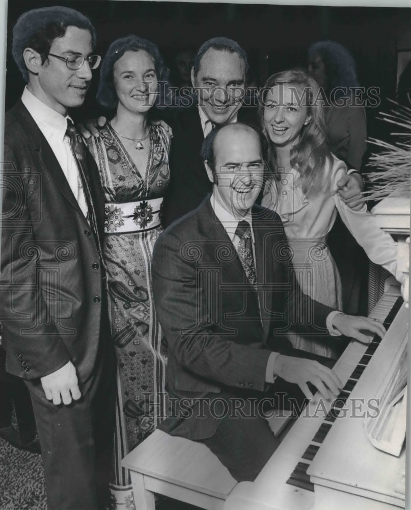 1972, A Laughing John Jennings Plays Piano For Happy Party Singers - Historic Images