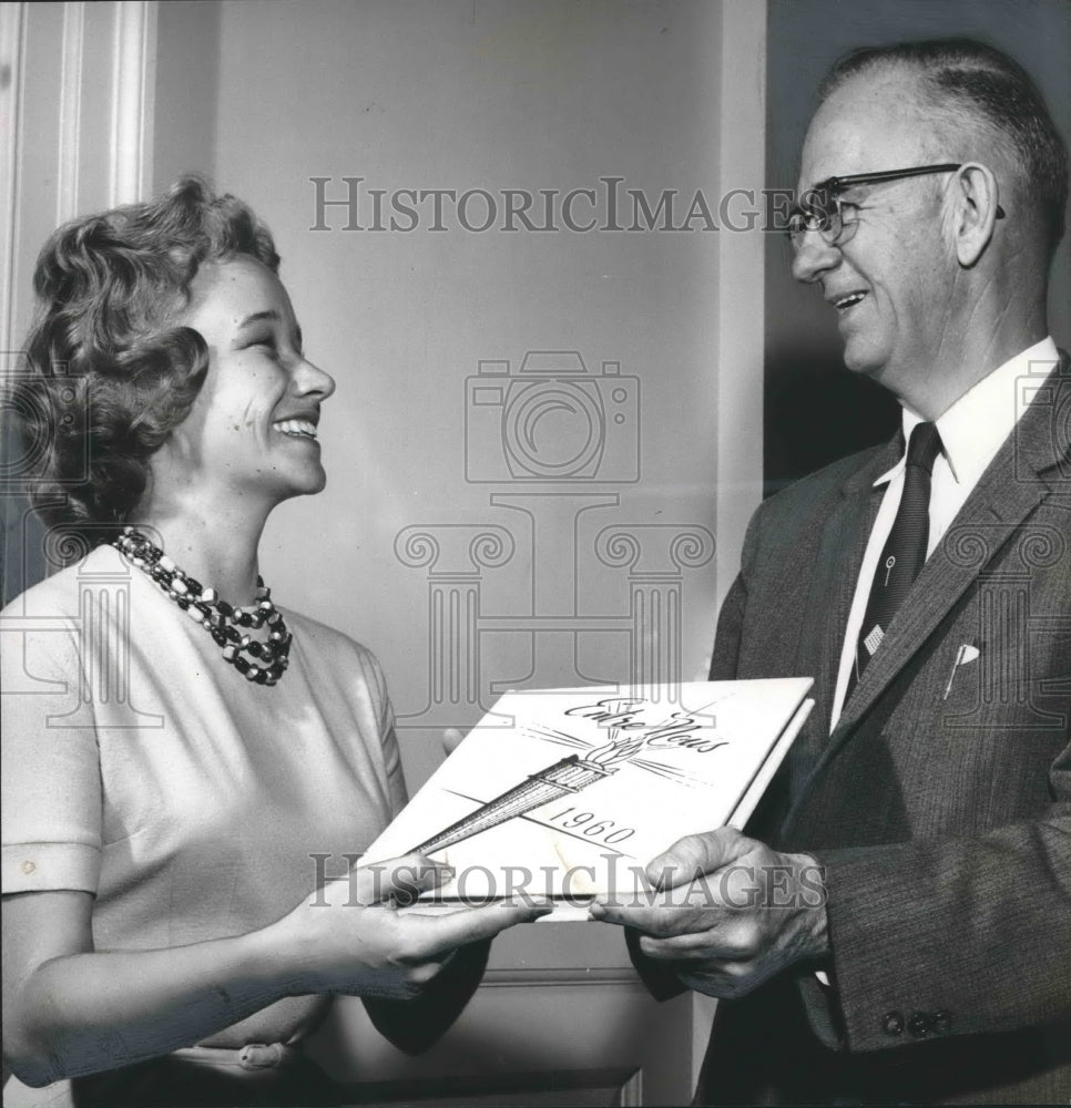 1960, Sue Morton, Editor &quot;Entre Nous&quot; annual, and Dr. George V Irons - Historic Images