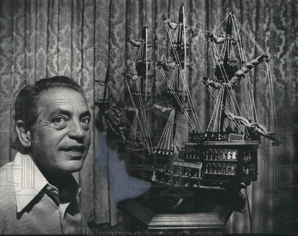1977, Homewood Businessman Charles Molay with built ship model - Historic Images