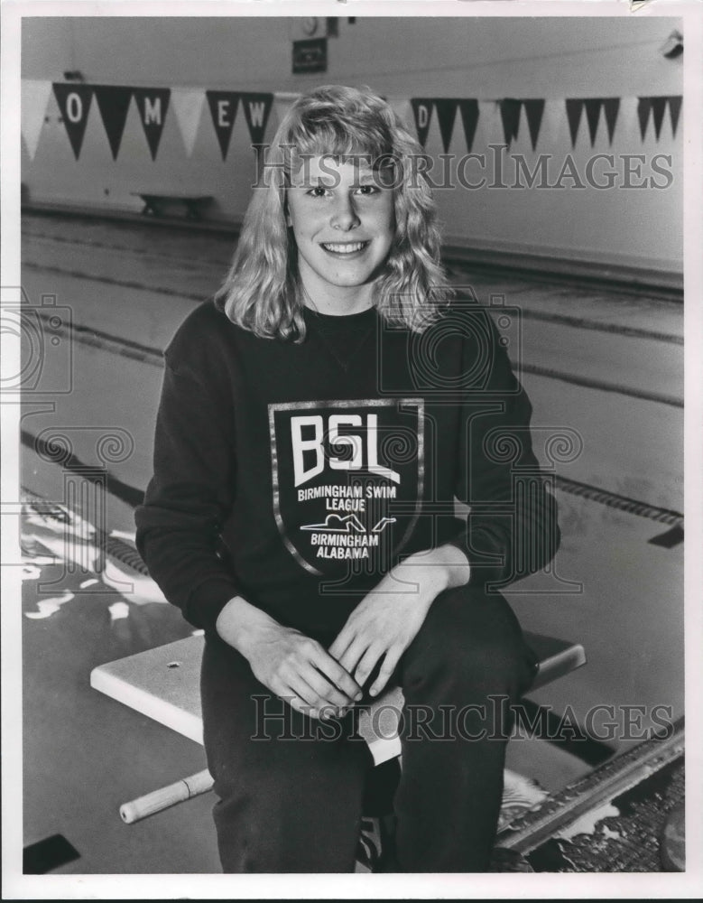 1988 Swimmer Georgia Sewell of Birmingham Swim League beside pool - Historic Images