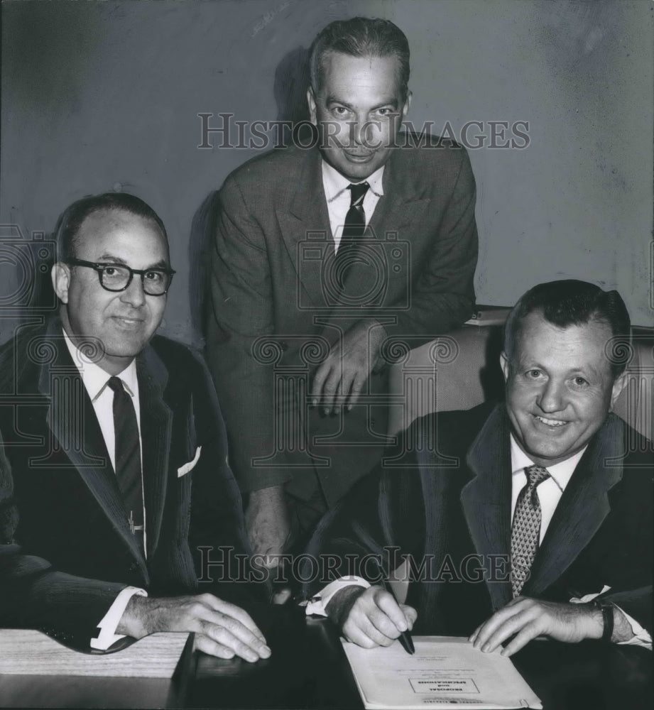 1959, Tom Bost JV Sanderson Charles Grisham Discuss WAPI-TV expansion - Historic Images