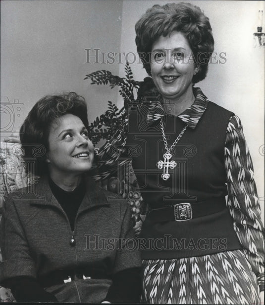 1972, Mrs Englund & Mrs Healey planning the 1972 Poinsetta Ball - Historic Images
