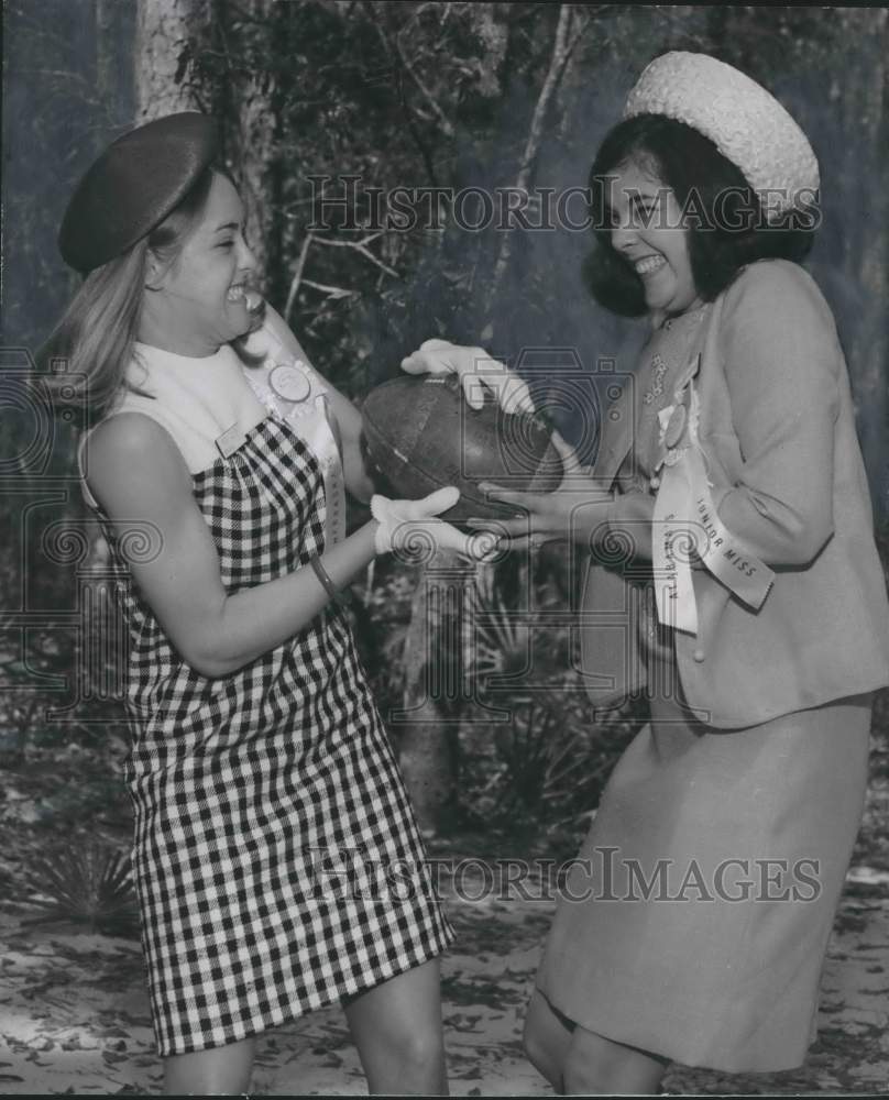 1967 Junior Misses Jennifer McFadden &amp; Becky Glover, Play Football - Historic Images