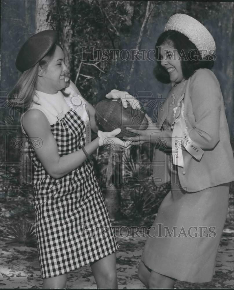 1967 Junior Misses Jennifer McFadden & Becky Glover, Play Football - Historic Images