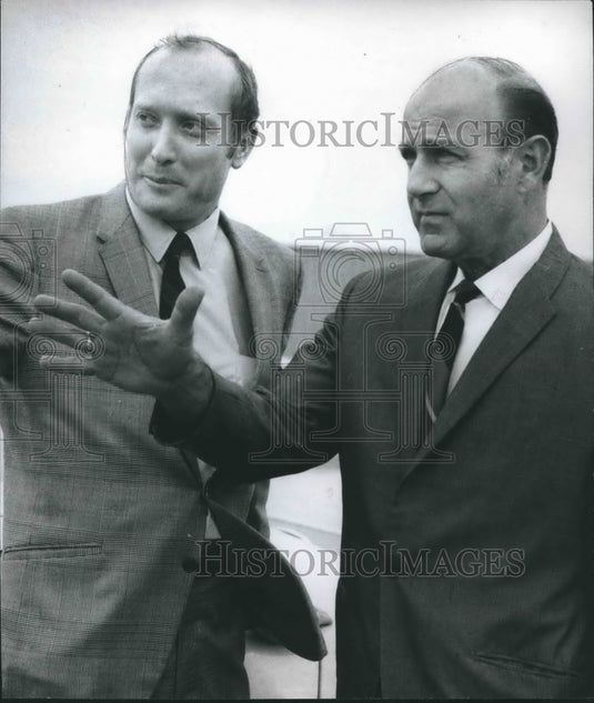 1969, Ed Ash and V. A. Miles discuss Industry in Pell City, Alabama - Historic Images