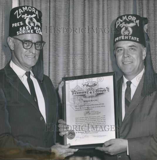 1963, Potentate Dr. David A. McCoy, Noble M. L. Wildman with charter - Historic Images