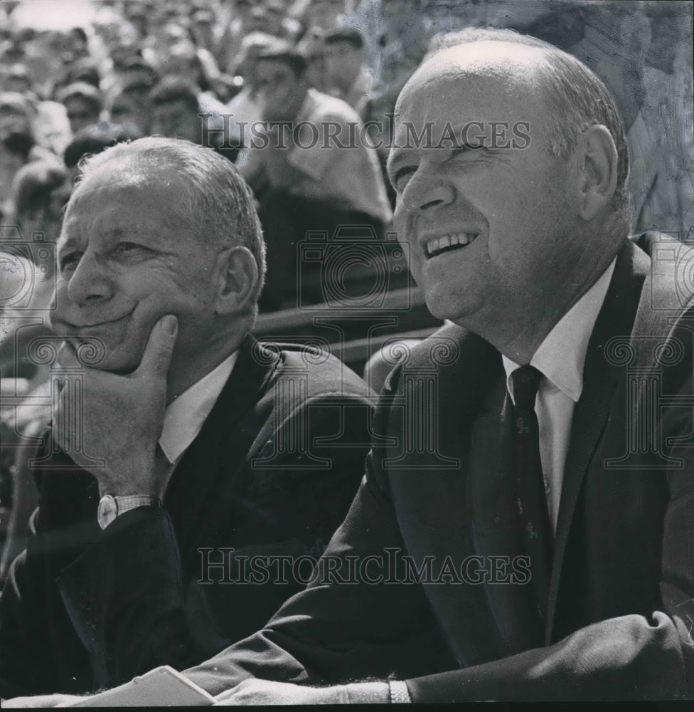 1967, Dean Roger Allen with Dr. Harry M. Philpott at Football game - Historic Images