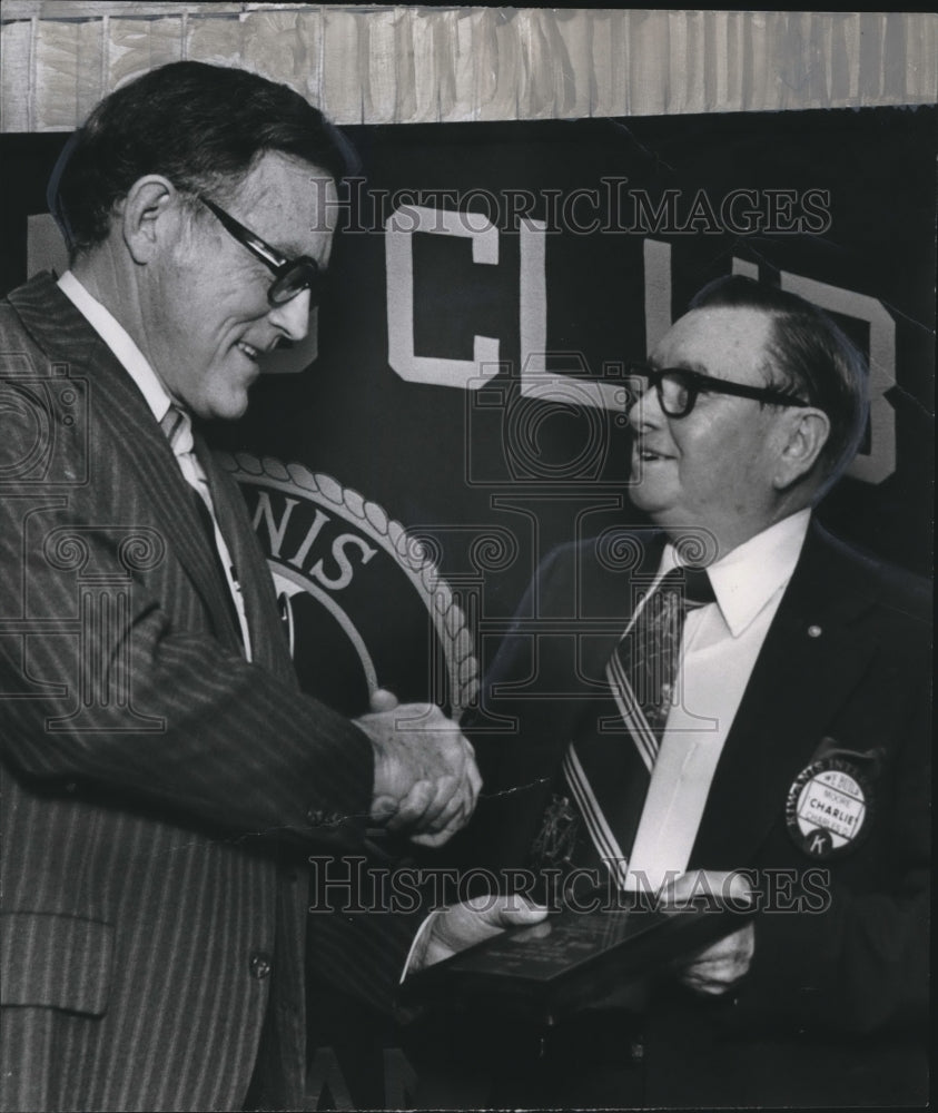 1978 Emory Cunningham presents award to Postmaster Charles D. Moore - Historic Images