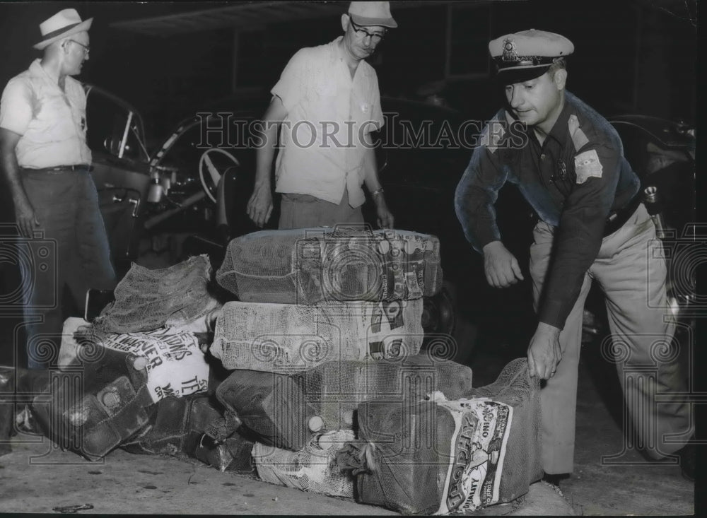 1954, Moonshine Stash Seized by Patrolman Pat Mihelic &amp; ABC Agents - Historic Images