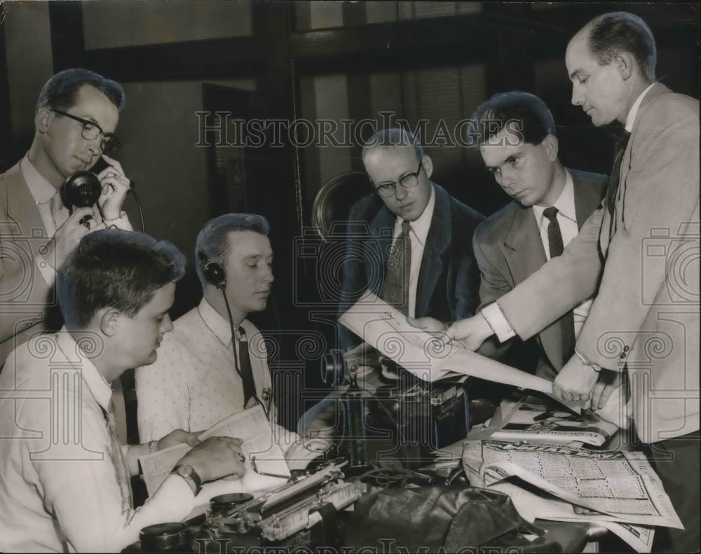 1955 Actors in The News City Room, Town & Gown's Play, "Front Page" - Historic Images