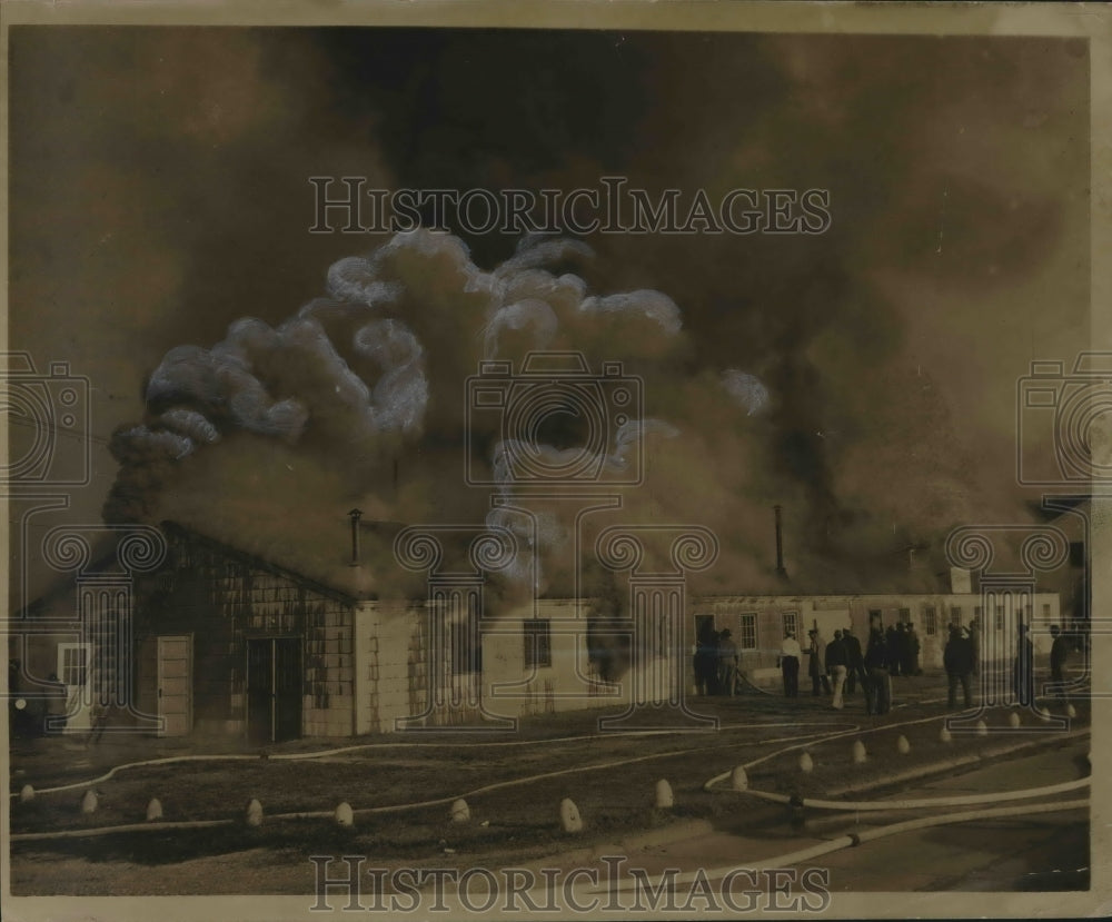 1951, Anniston, Alabama Ordinance Depot engulfed in flames and smoke - Historic Images
