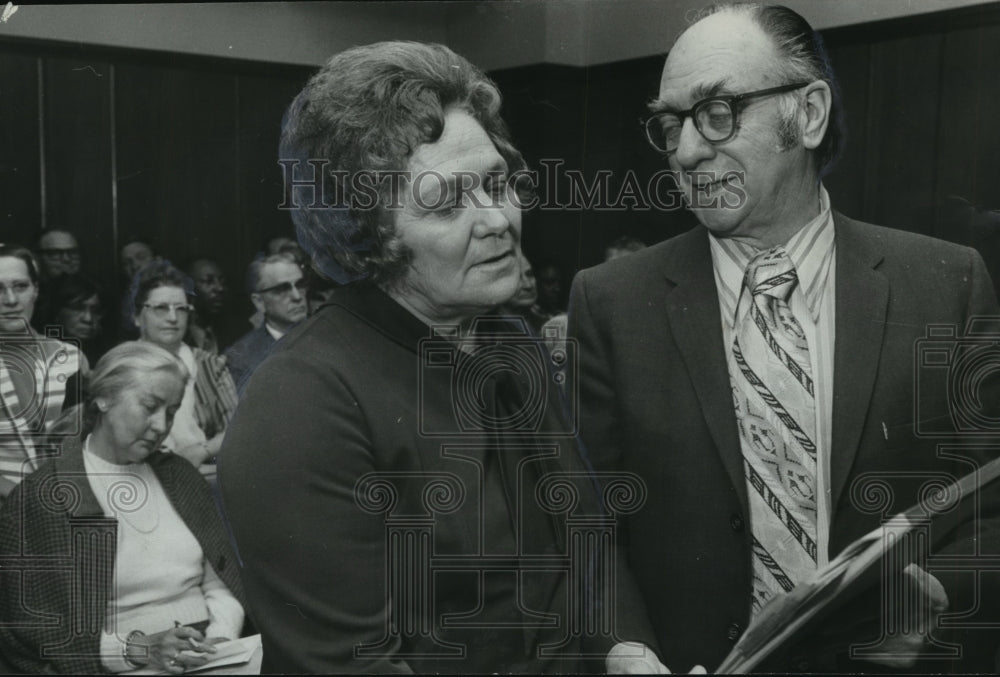 1972, Mrs. Allene Abbott, John Ripp of the Consumers Association - Historic Images