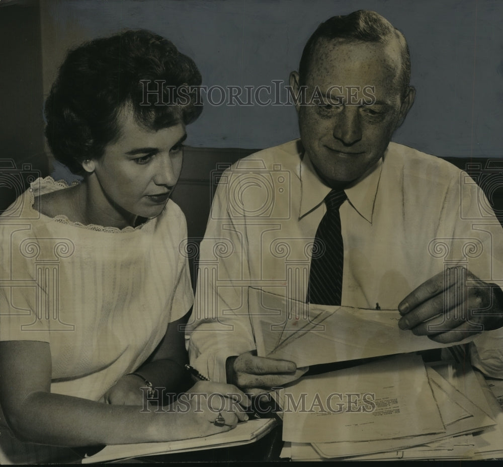 1961, Congressman George Huddleston with Secretary Betty Sue Johnson - Historic Images