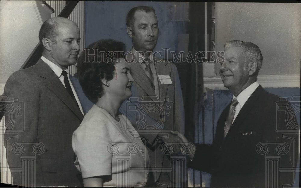 1971, Dr Kermit Johnson Greets Directors, University of Montevallo - Historic Images