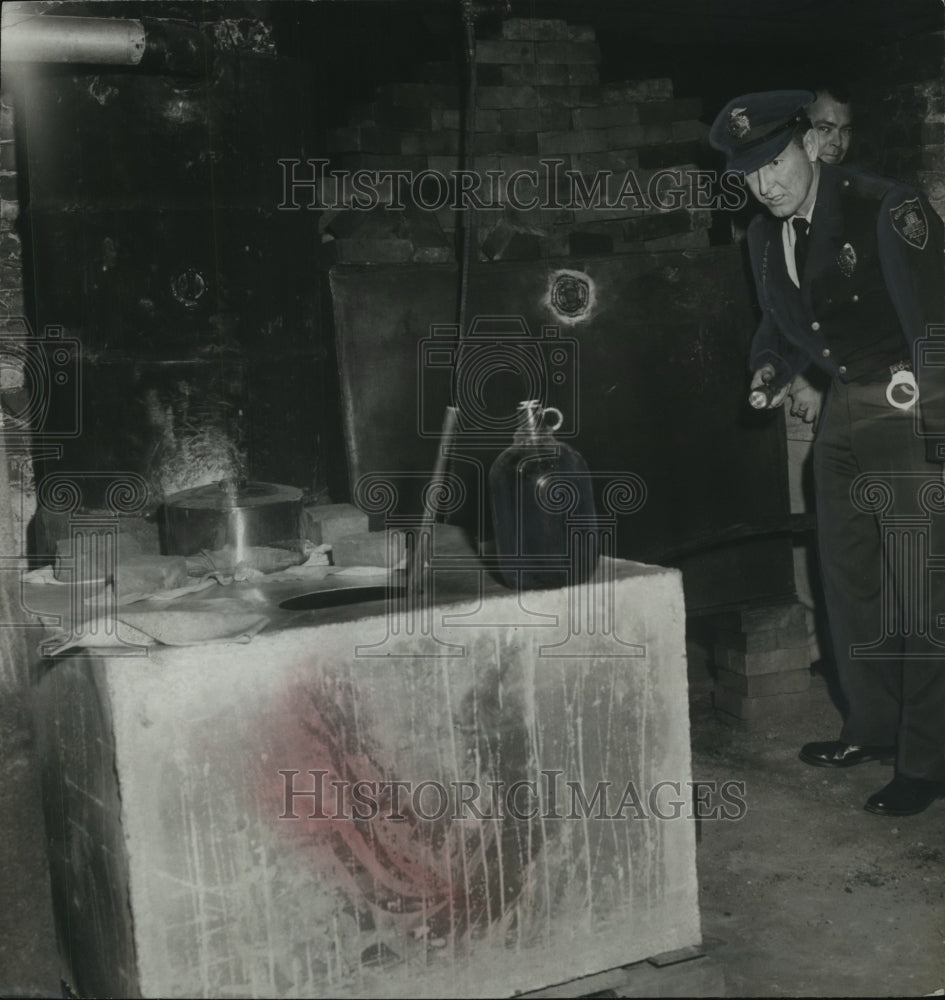 1957, Officer R. W. Skinner Checks Out Boiling System For Still - Historic Images