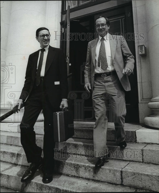 1980, Garry Drummond, Drummond Coal & Walter Johnsey leave court - Historic Images
