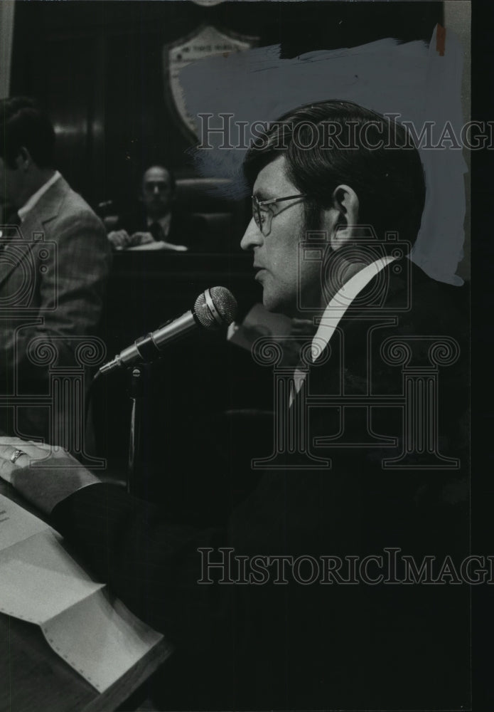 1979 Press Photo Politician Robert Hall Speaking into Microphone - abno09616 - Historic Images
