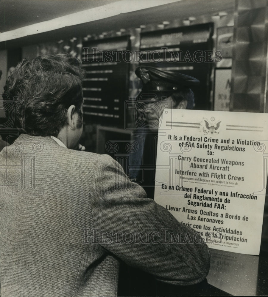 1972, Airport Ticket Counter Hijack Warning Sign-Birmingham, Alabama - Historic Images
