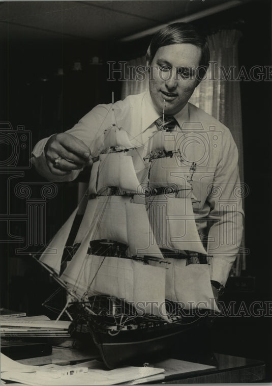 1978, Reverend David McGowin with model ship he built - abno09660 - Historic Images