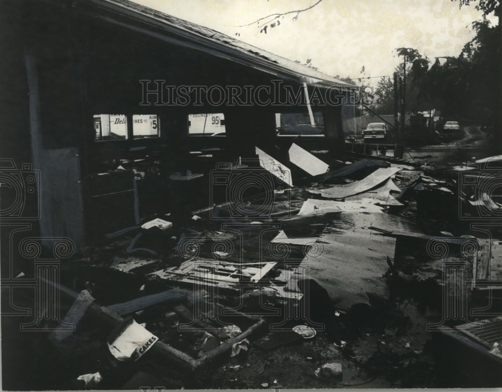 1967, Damage to Double L Barbecue after tornado, Alabama - abno10313 - Historic Images